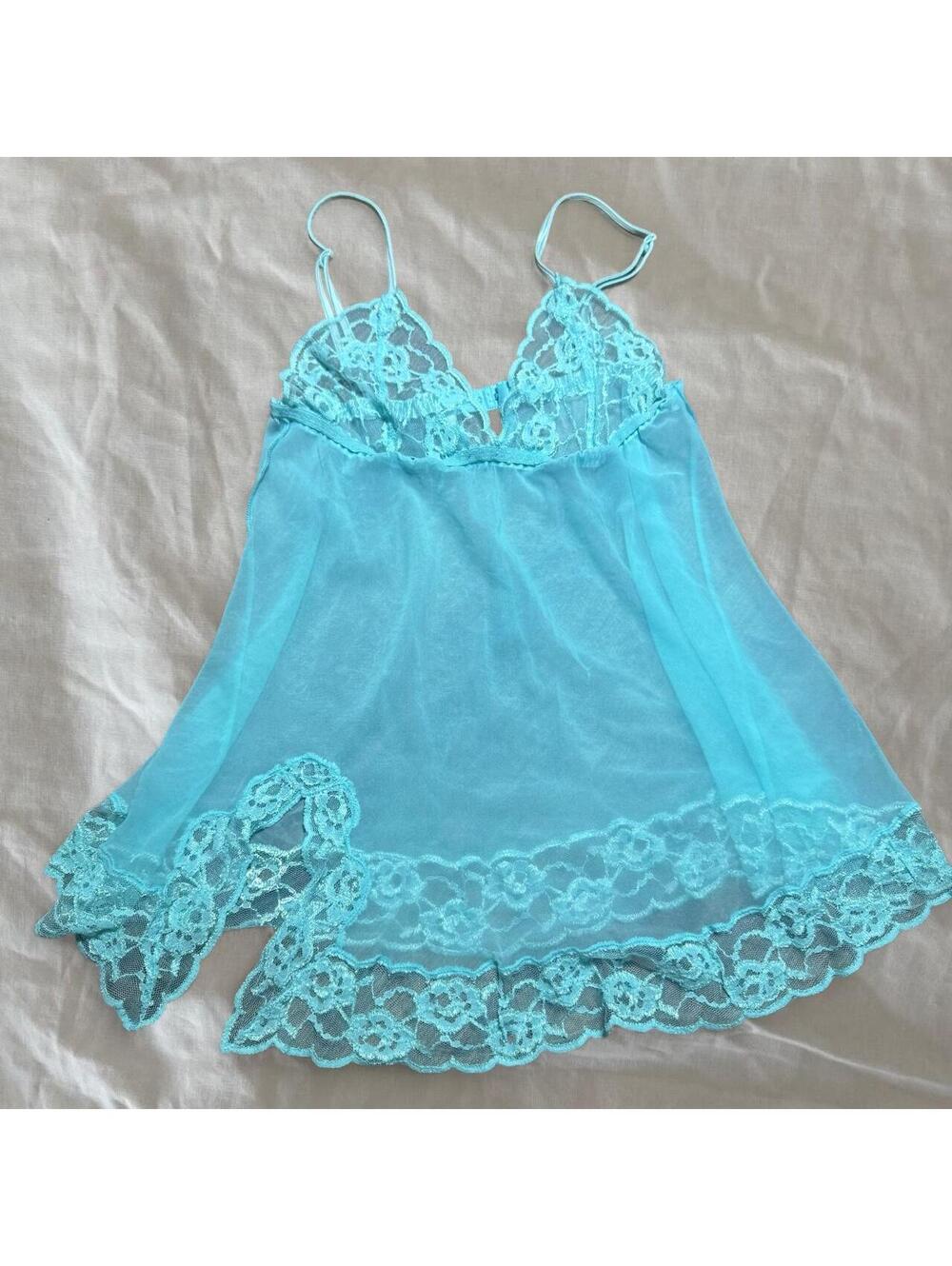 Vintage Frederick’s of Hollywood Aqua Lace Babydoll Cami